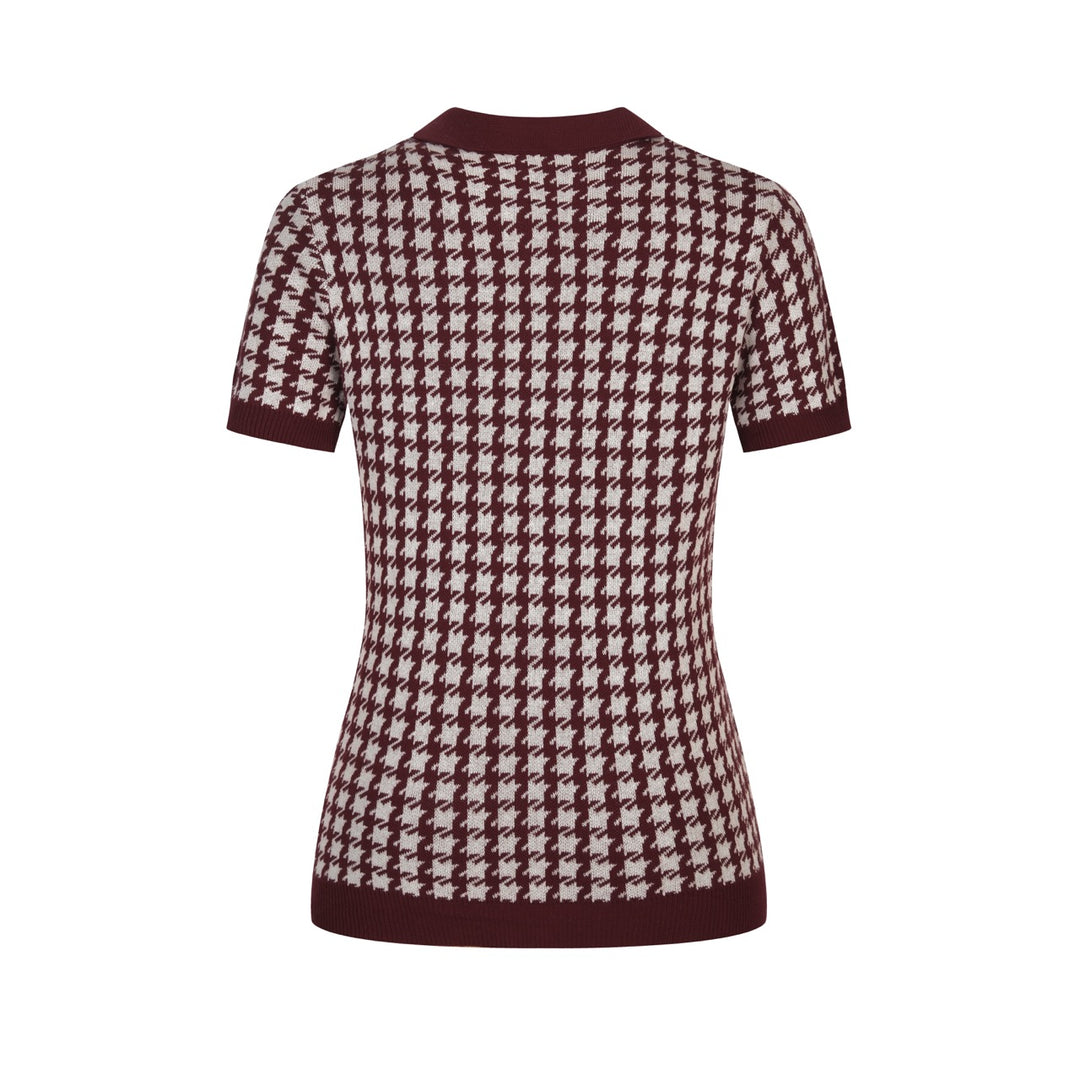 Women's Dark burgundy Classic Retro Jacquard Knit T-shirt