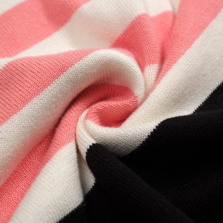 Women's Apricot White Bird Stripe Art Knit T-shirt