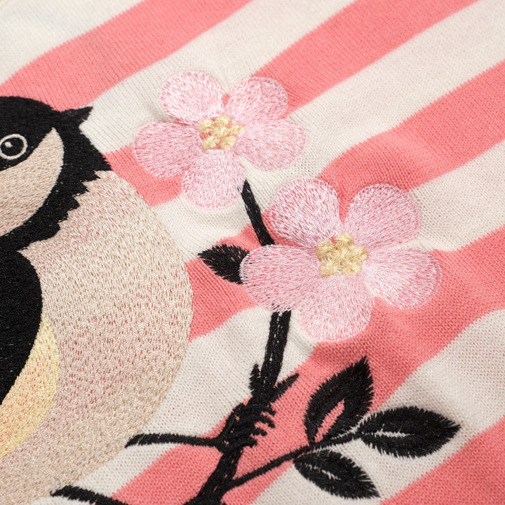 Women's Apricot White Bird Stripe Art Knit T-shirt