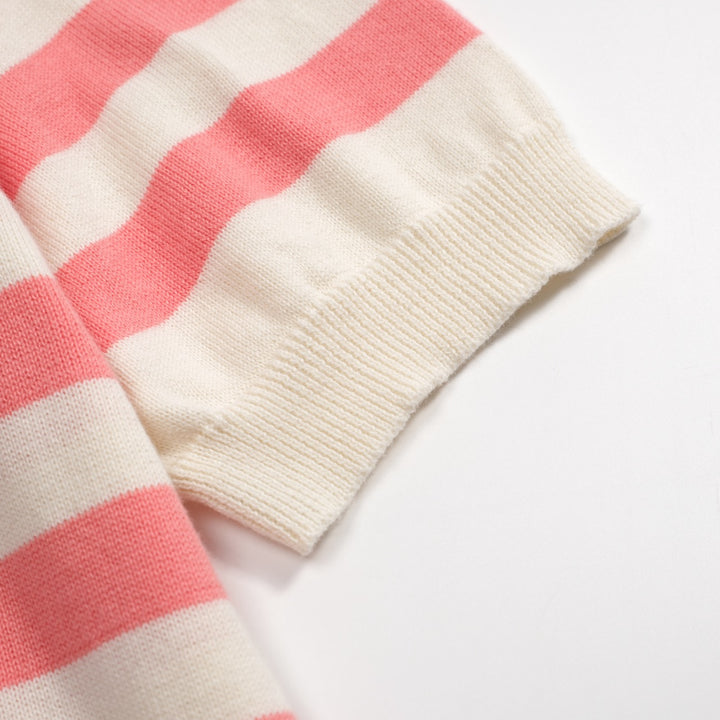 Women's Apricot White Bird Stripe Art Knit T-shirt