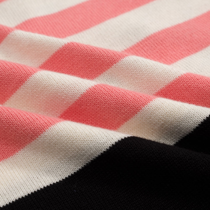 Women's Apricot White Bird Stripe Art Knit T-shirt