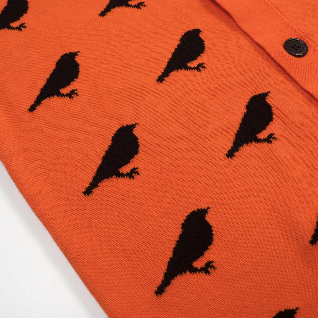 Πουκάμισο Πλεκτό Jacquard Ρετρό με Τέχνη Πορτοκαλί Πουλιού Ανδρικό