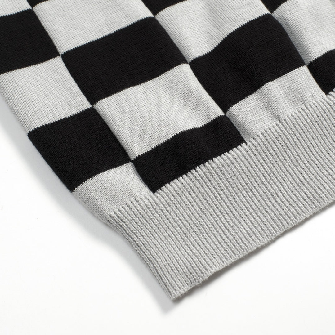 Zwart geruit vintage art jacquard gebreid herenoverhemd