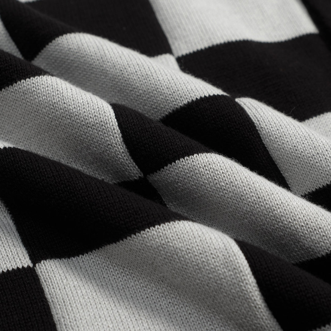 Zwart geruit vintage art jacquard gebreid herenoverhemd