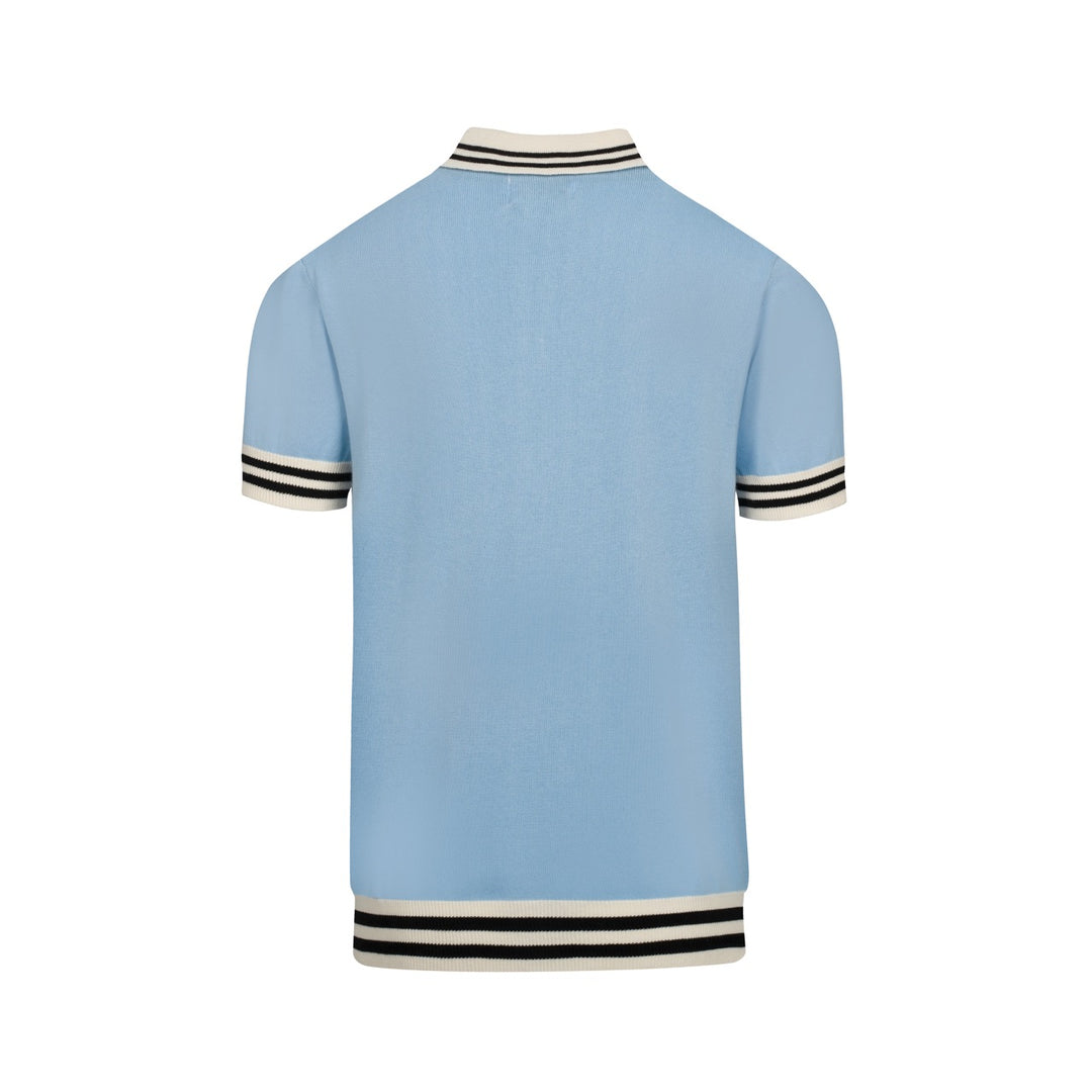 Men's Blue Bird Embroidered Vintage Art Knit Shirt