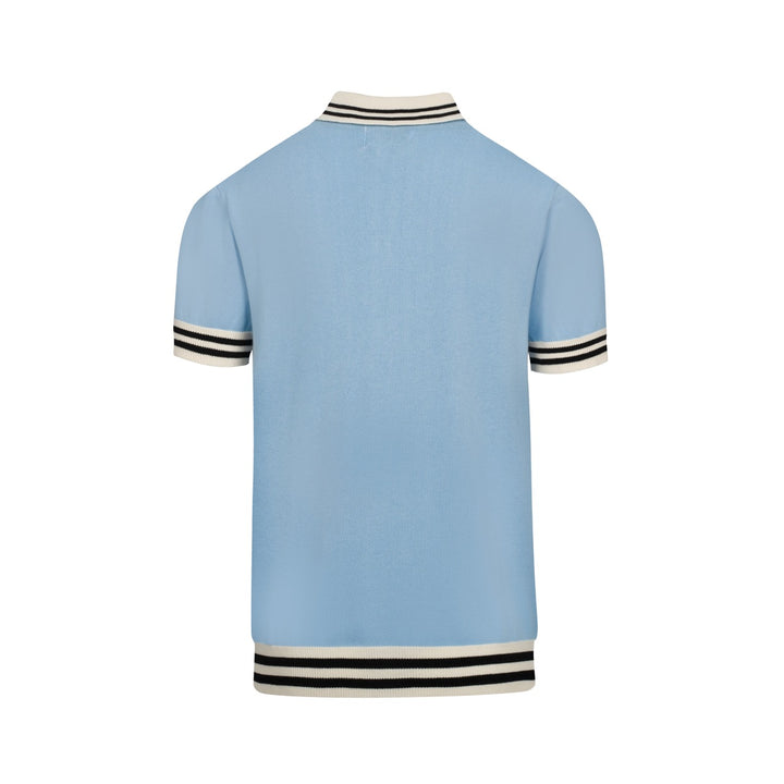 Men's Blue Bird Embroidered Vintage Art Knit Shirt