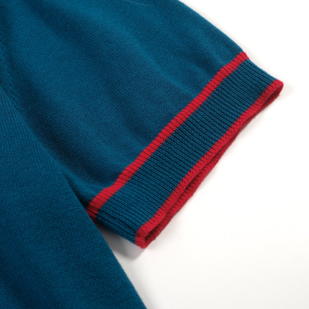 Men's Blue Rocket Planet Embroidered polo Knit Shirt