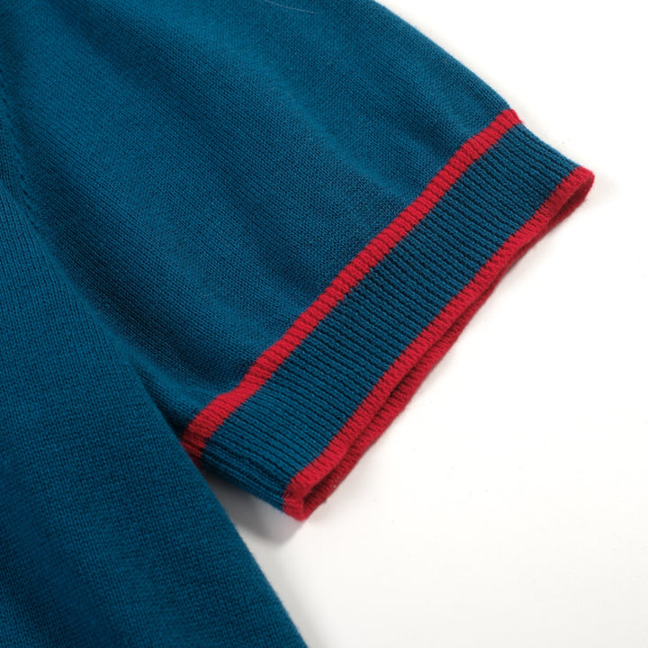 Men's Blue Rocket Planet Embroidered polo Knit Shirt