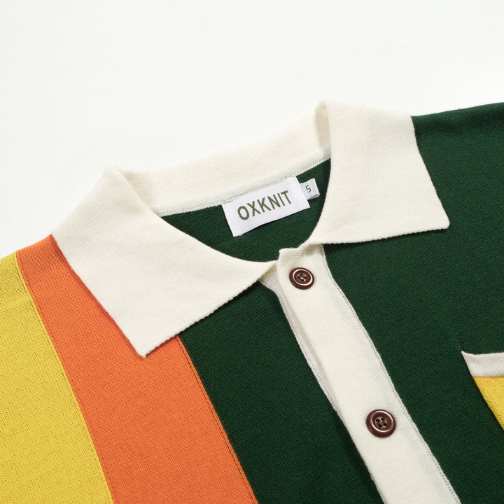 Groen gestreept retro-jacquardgebreid herenoverhemd