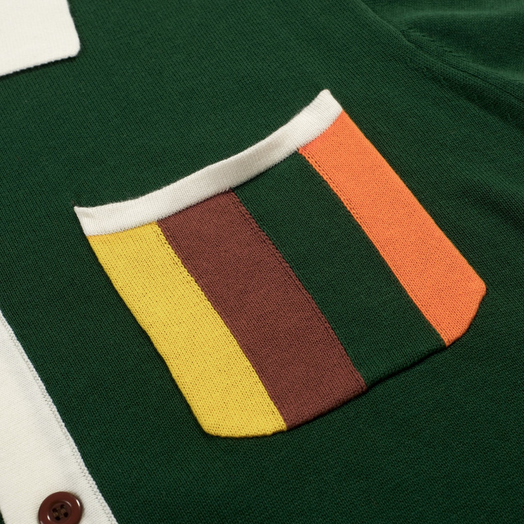 Groen gestreept retro-jacquardgebreid herenoverhemd