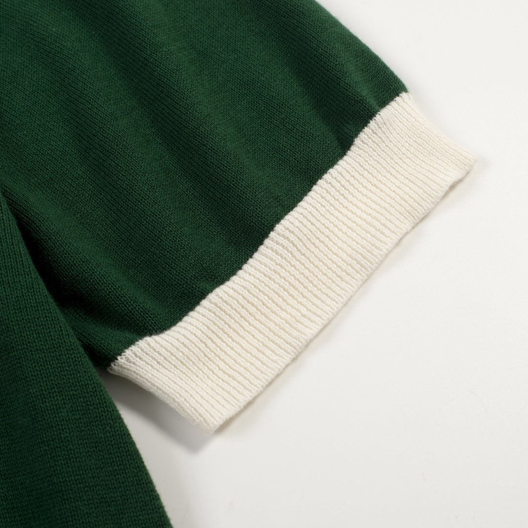 Groen gestreept retro-jacquardgebreid herenoverhemd