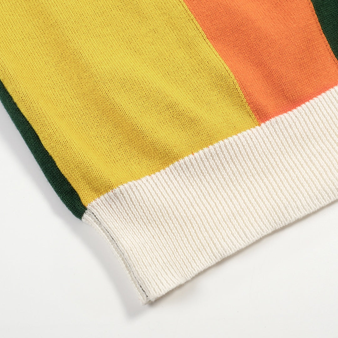 Groen gestreept retro-jacquardgebreid herenoverhemd