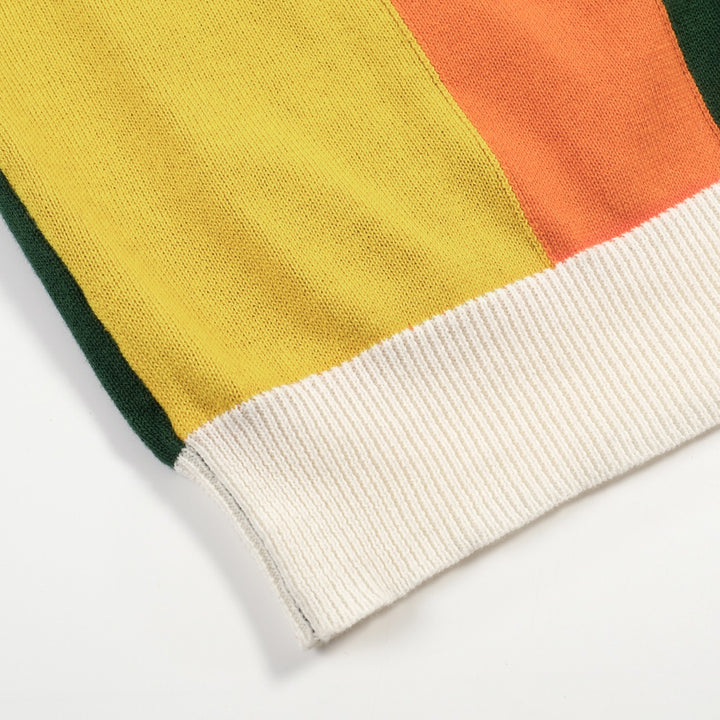 Groen gestreept retro-jacquardgebreid herenoverhemd