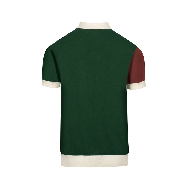 Groen gestreept retro-jacquardgebreid herenoverhemd