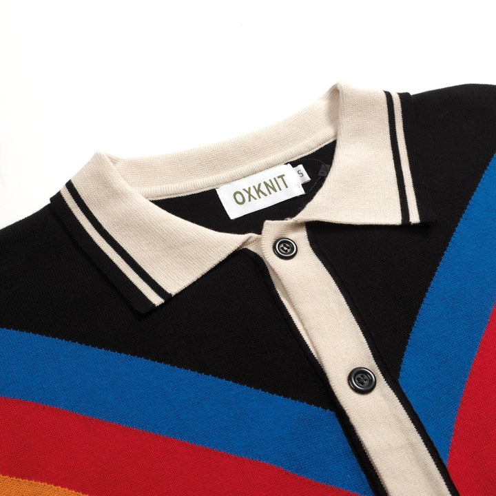 Ανδρική πλεκτή ζακέτα με μαύρη ρετρό ριγέ τέχνης