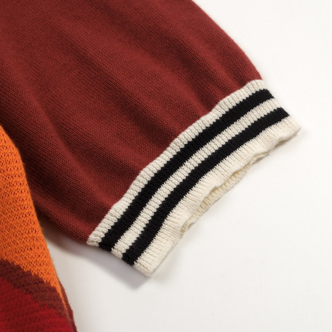 Brun retro motekunstdesign strikket cardigan for menn