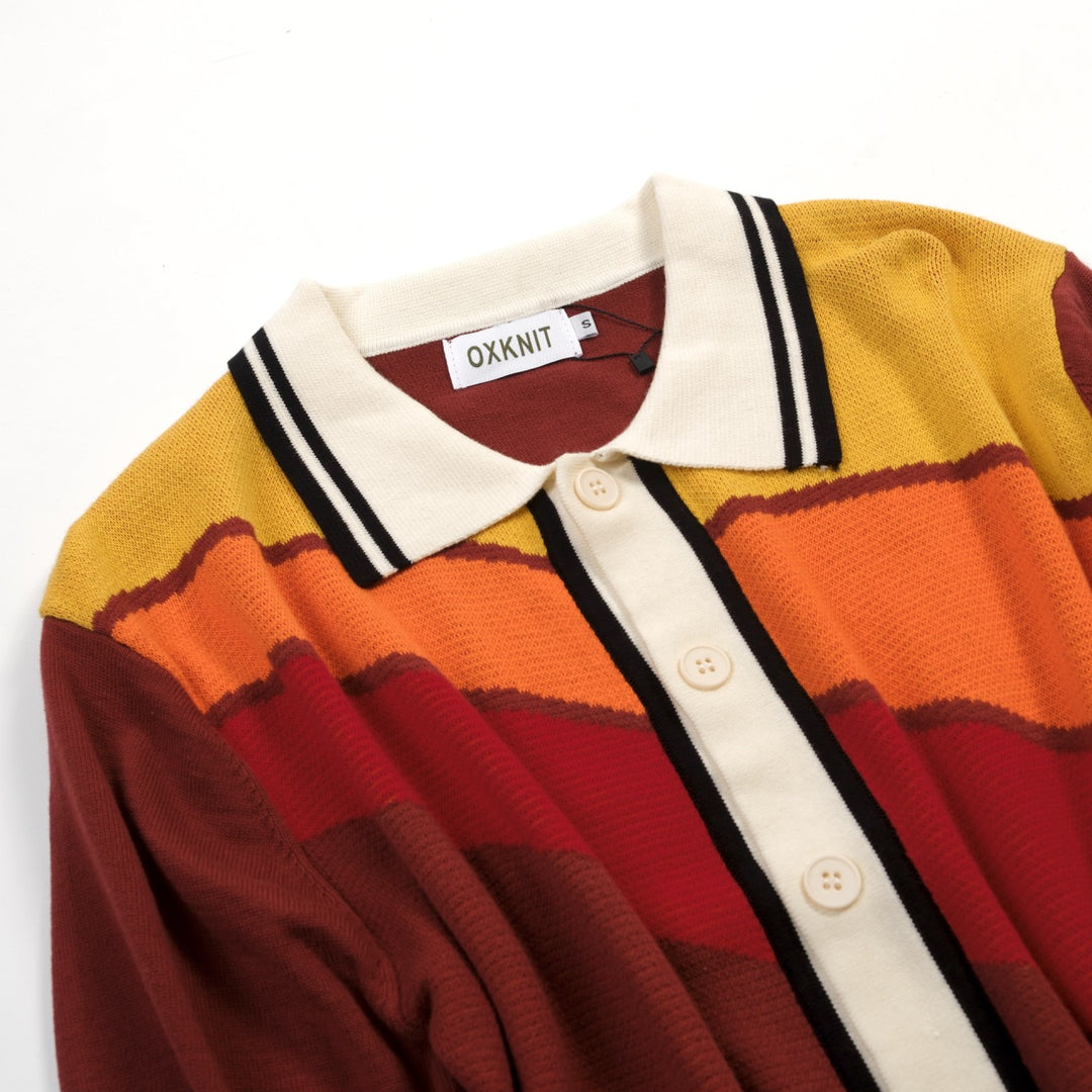 Brun retro motekunstdesign strikket cardigan for menn