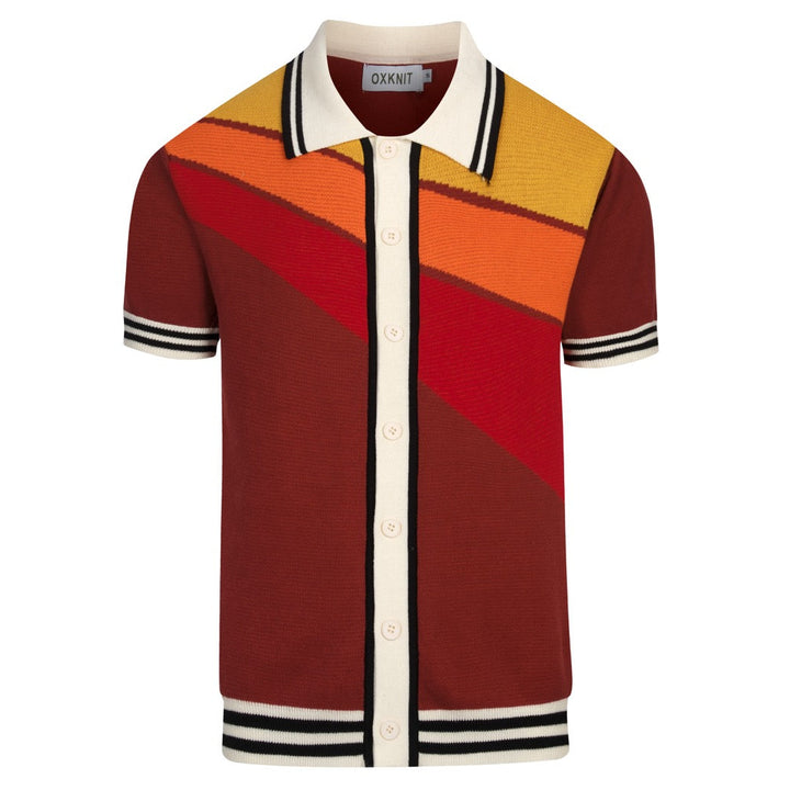 Brun retro motekunstdesign strikket cardigan for menn