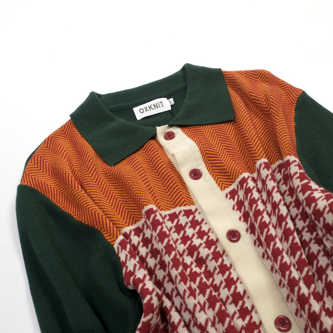 Cardigan de malha listrado de arte retrô multicolorido masculino