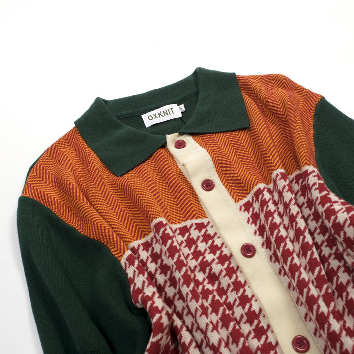 Cardigan de malha listrado de arte retrô multicolorido masculino