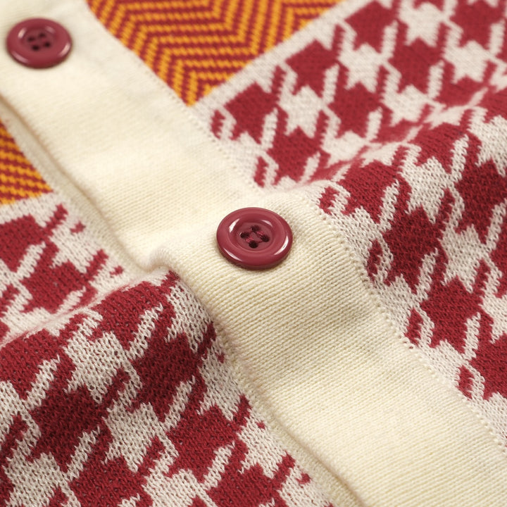 Cardigan de malha listrado de arte retrô multicolorido masculino