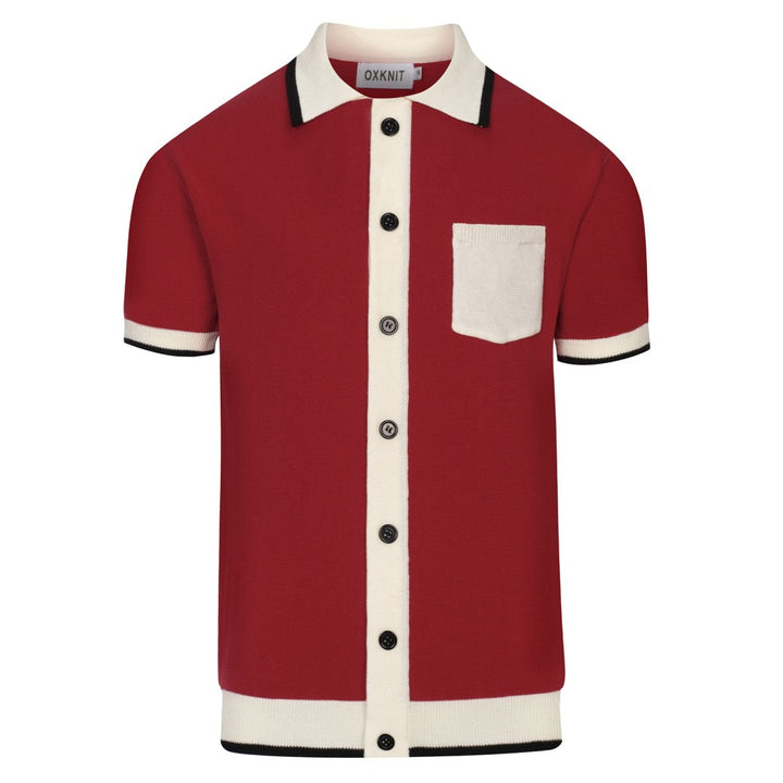 Men's Brick Red Retro Striped Design Knitted Cardigan
