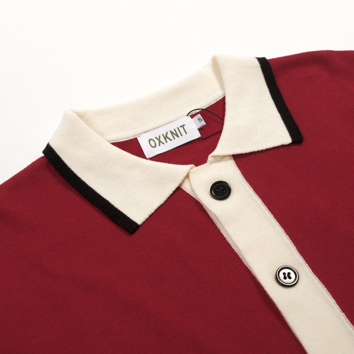 Men's Brick Red Retro Striped Design Knitted Cardigan