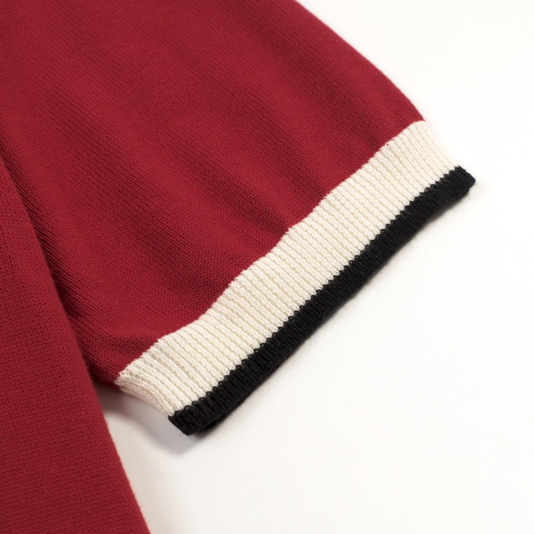 Men's Brick Red Retro Striped Design Knitted Cardigan