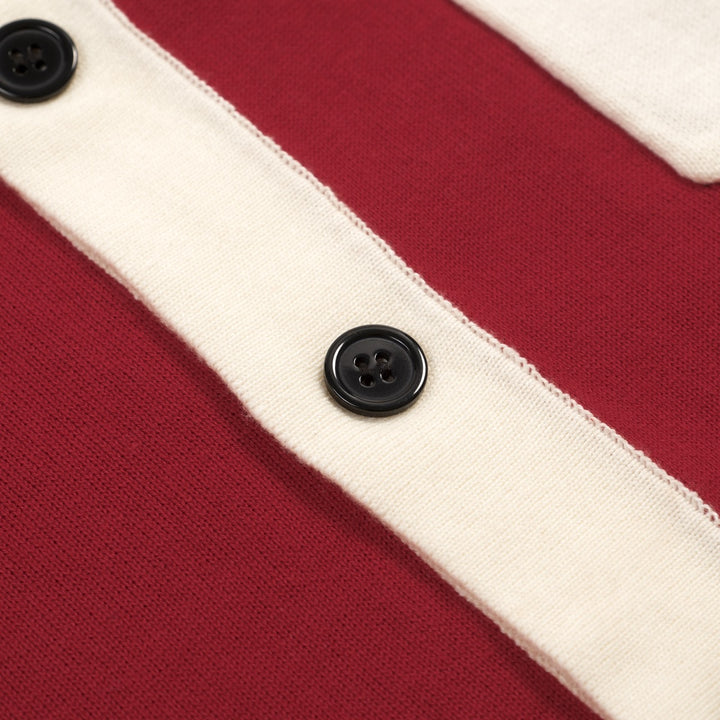 Men's Brick Red Retro Striped Design Knitted Cardigan