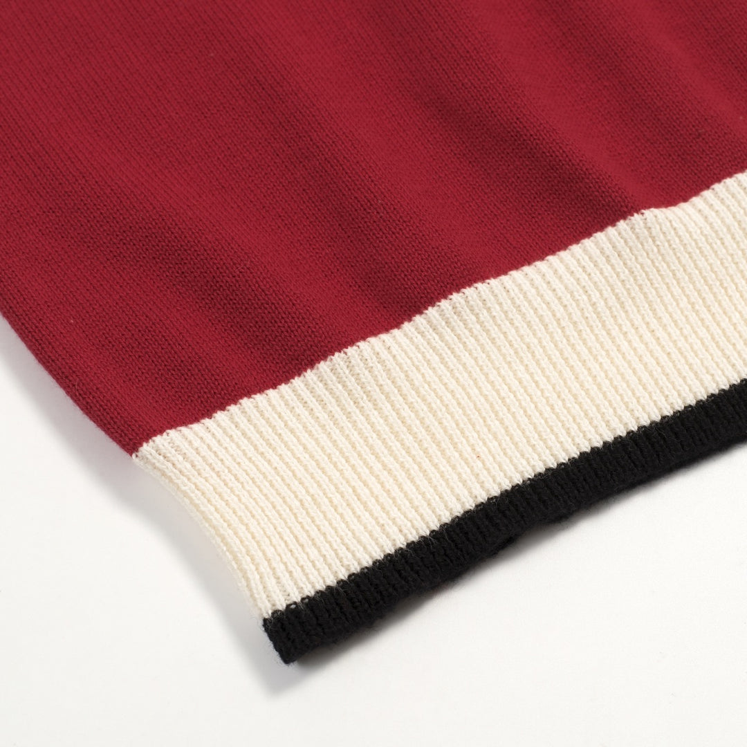 Men's Brick Red Retro Striped Design Knitted Cardigan