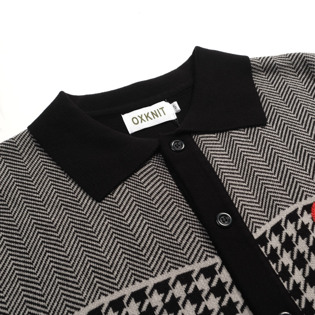 Cardigan de Malha Preto Retro Artístico com Bordado de Coração para Homem