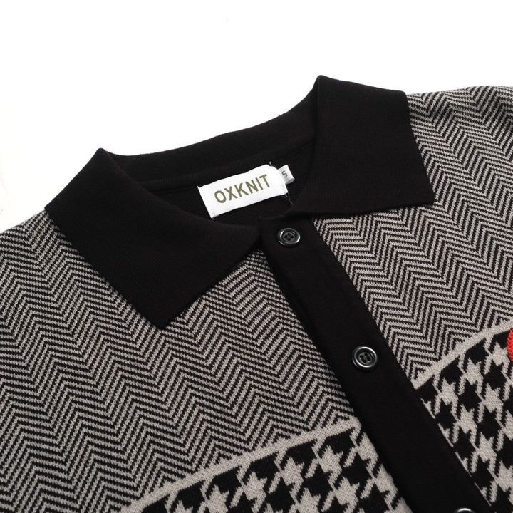 Cardigan de Malha Preto Retro Artístico com Bordado de Coração para Homem