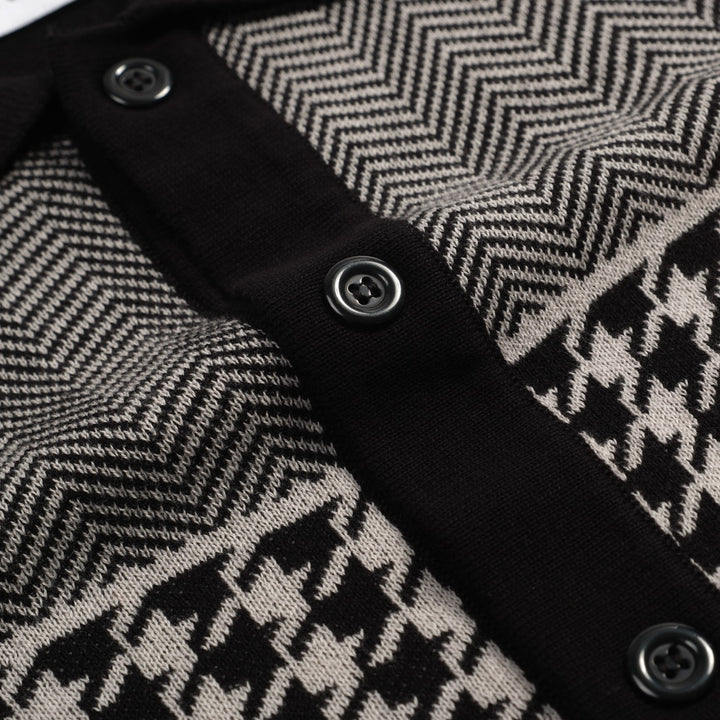 Cardigan de Malha Preto Retro Artístico com Bordado de Coração para Homem