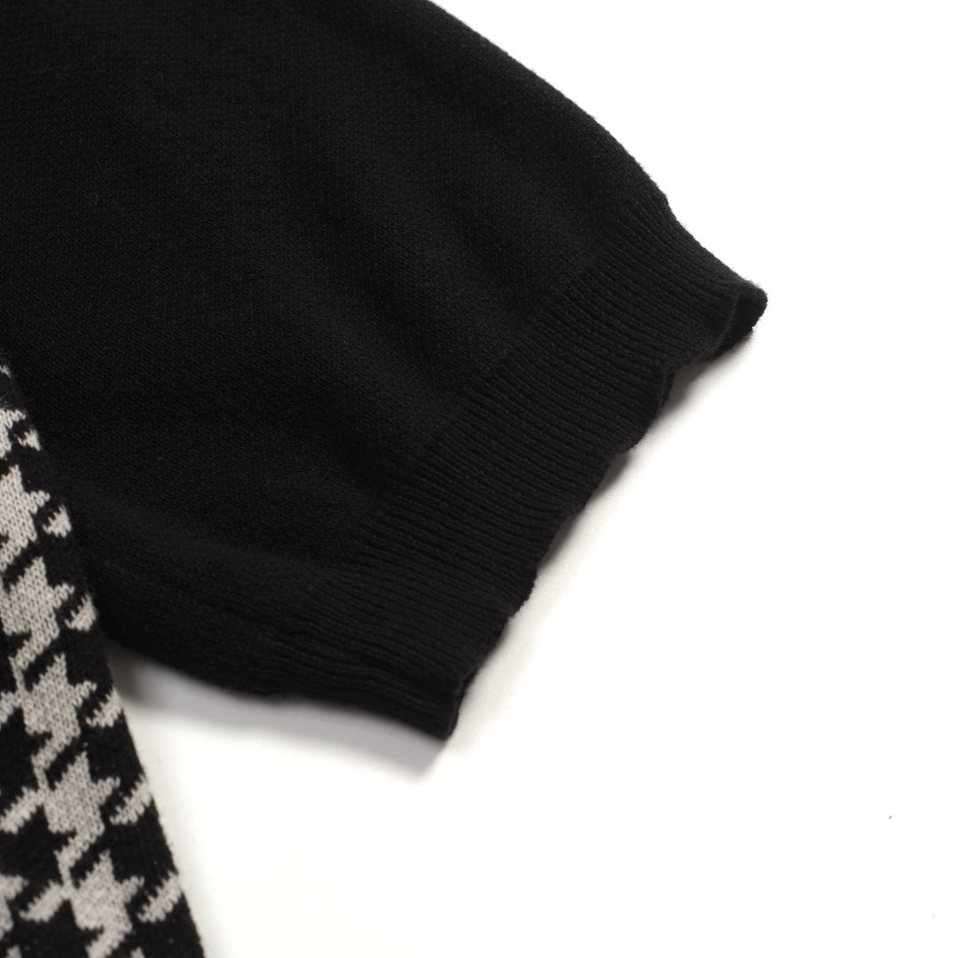 Cardigan de Malha Preto Retro Artístico com Bordado de Coração para Homem