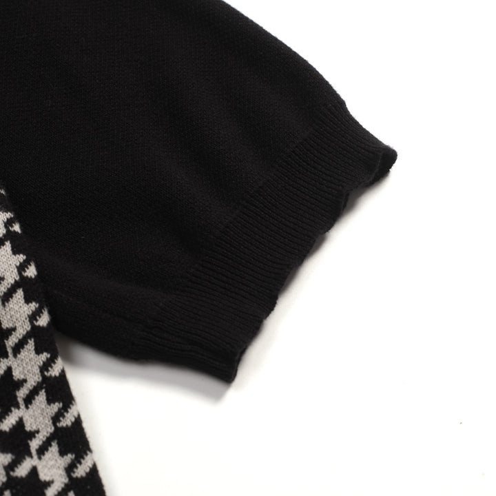 Cardigan de Malha Preto Retro Artístico com Bordado de Coração para Homem