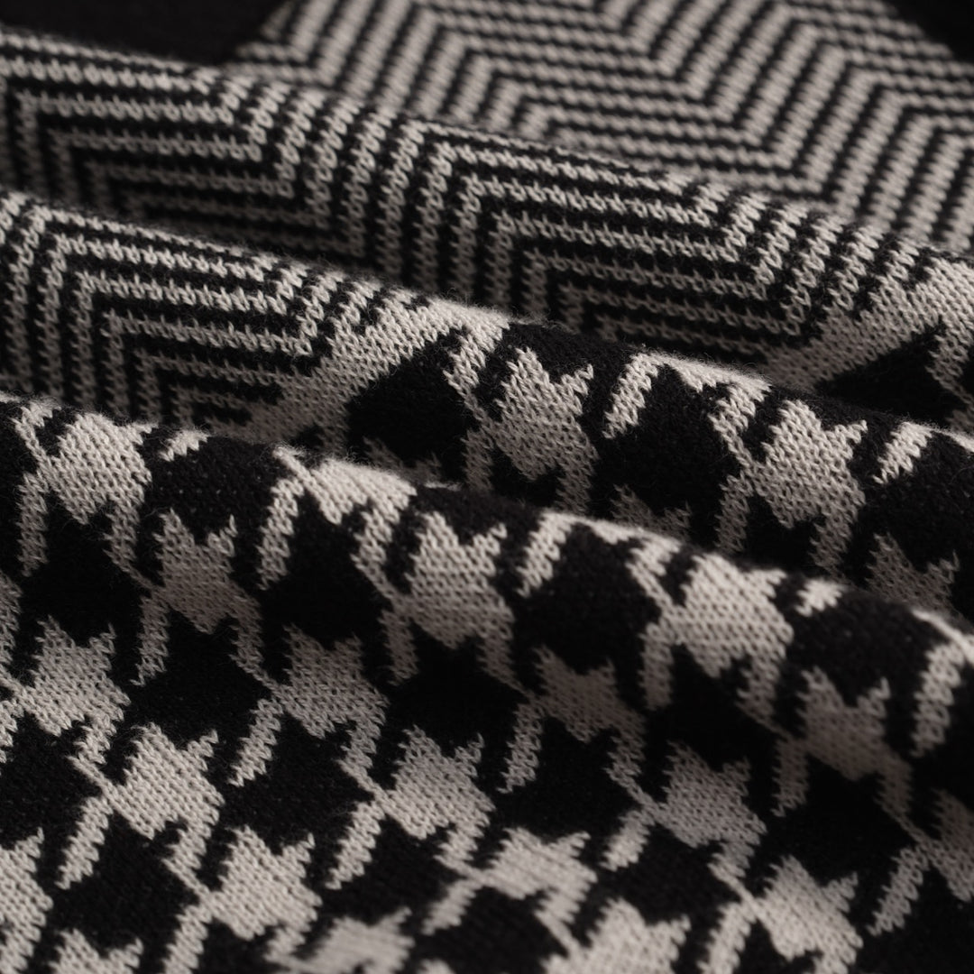 Cardigan de Malha Preto Retro Artístico com Bordado de Coração para Homem