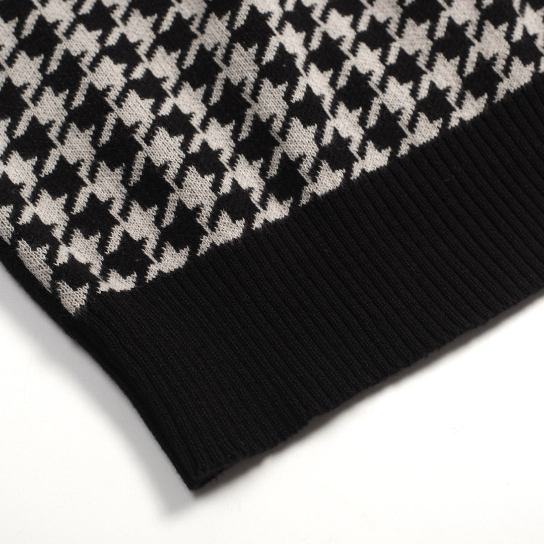 Cardigan de Malha Preto Retro Artístico com Bordado de Coração para Homem