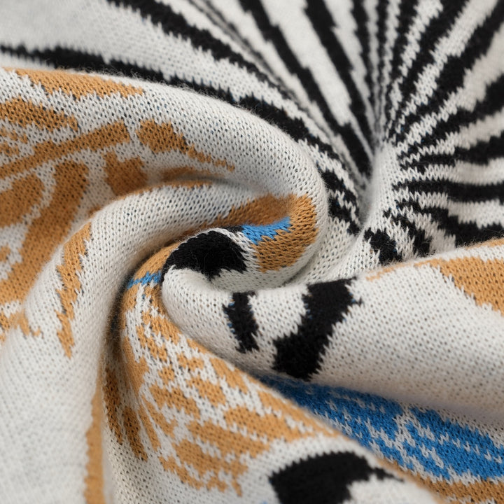 Men's Apricot White Vintage Art Bird Jacquard Polo Knit Shirt