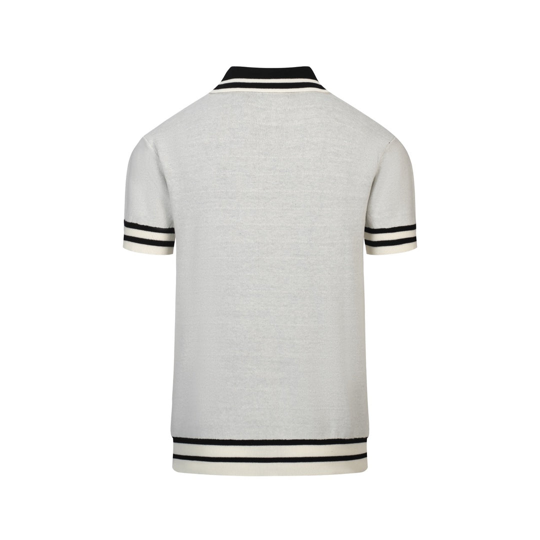 Men's Apricot White Vintage Art Bird Jacquard Polo Knit Shirt