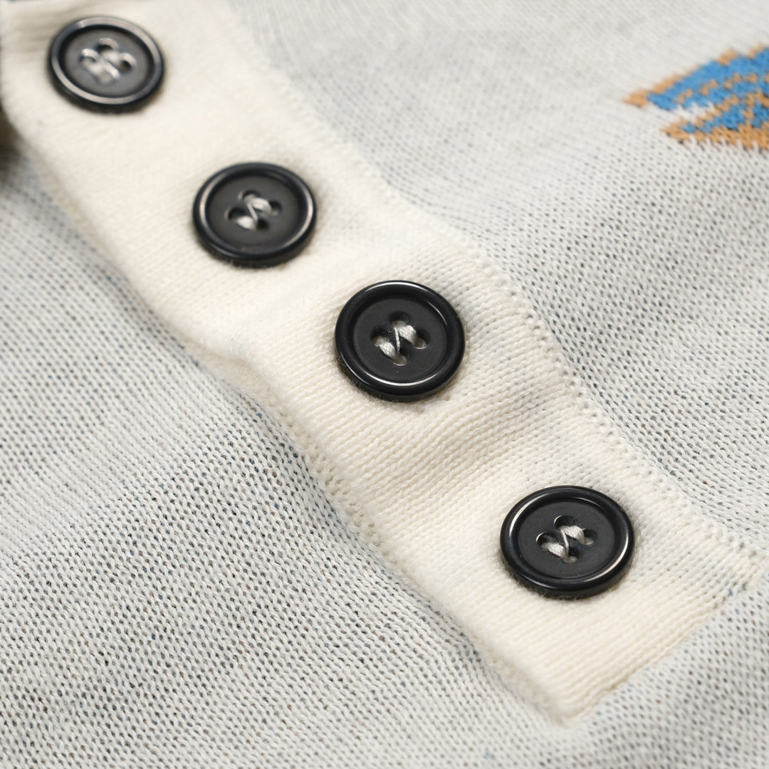 Men's Apricot White Vintage Art Bird Jacquard Polo Knit Shirt