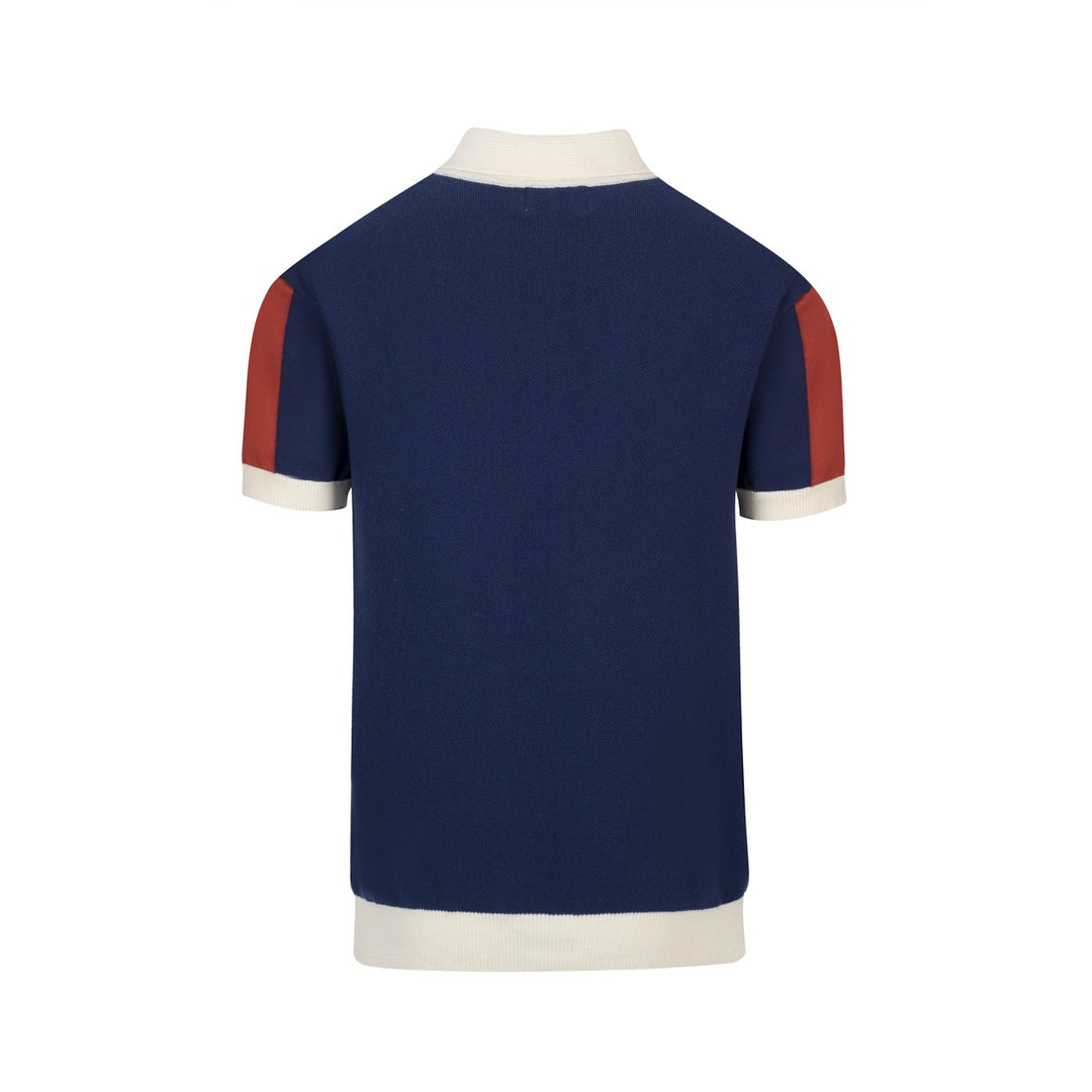 Men's Dark Blue Vintage Coconut Tree Jacquard Polo Knit Shirt