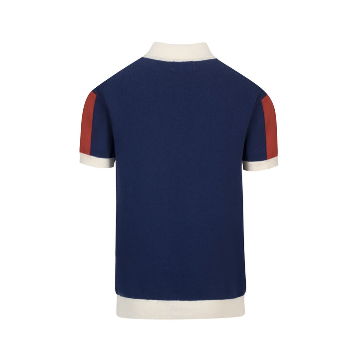 Men's Dark Blue Vintage Coconut Tree Jacquard Polo Knit Shirt