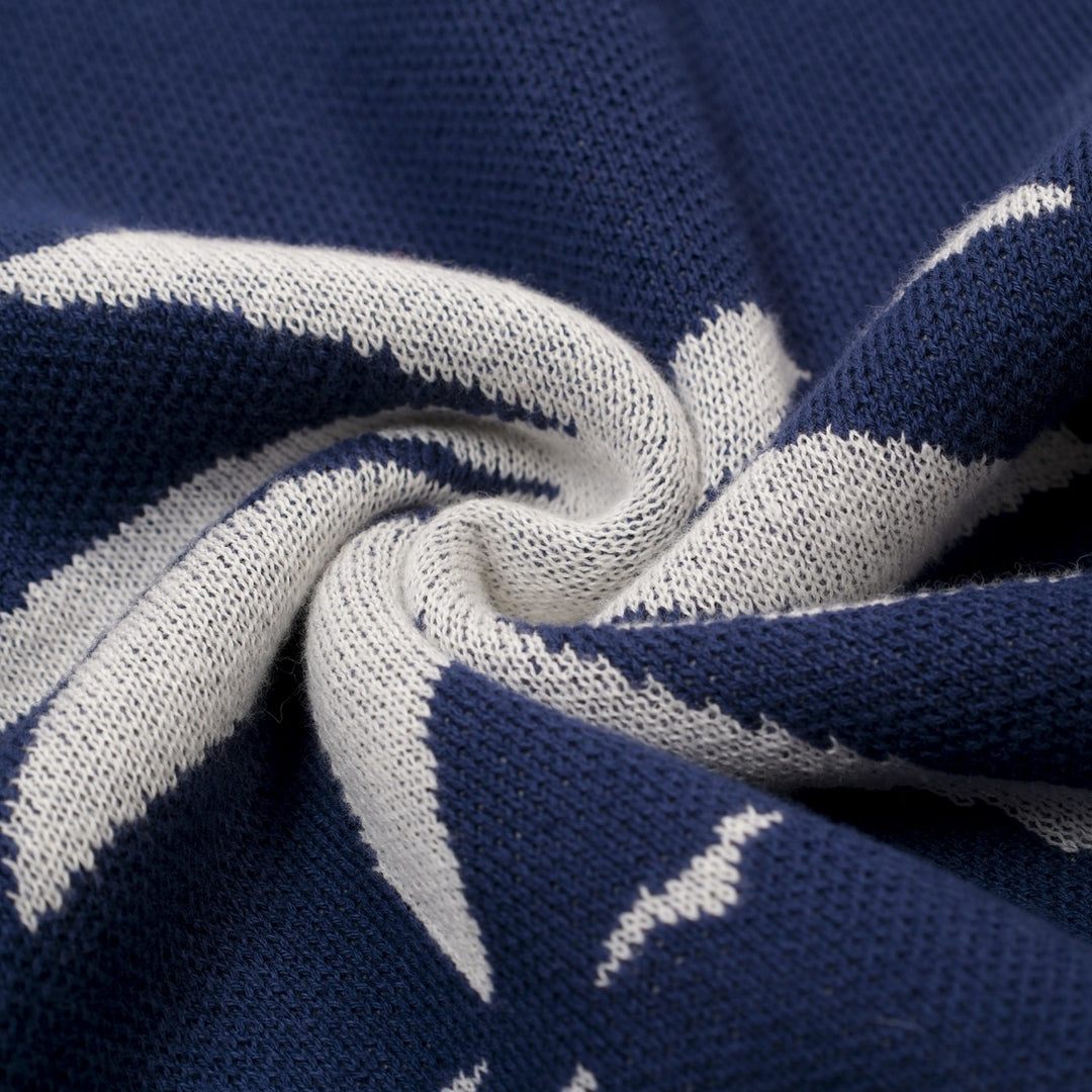 Men's Dark Blue Vintage Coconut Tree Jacquard Polo Knit Shirt