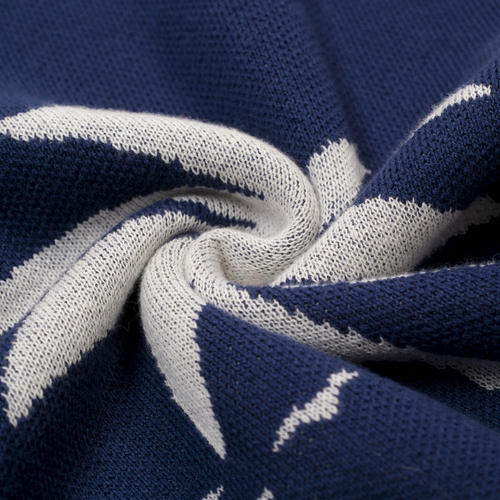 Men's Dark Blue Vintage Coconut Tree Jacquard Polo Knit Shirt