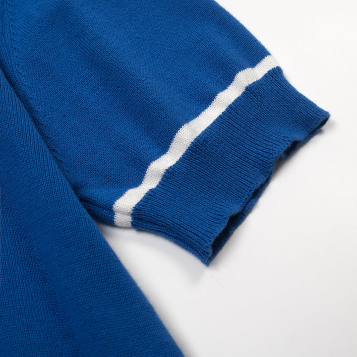 Men's Blue Vintage Planet Rocket Embroidered Polo Knit Shirt