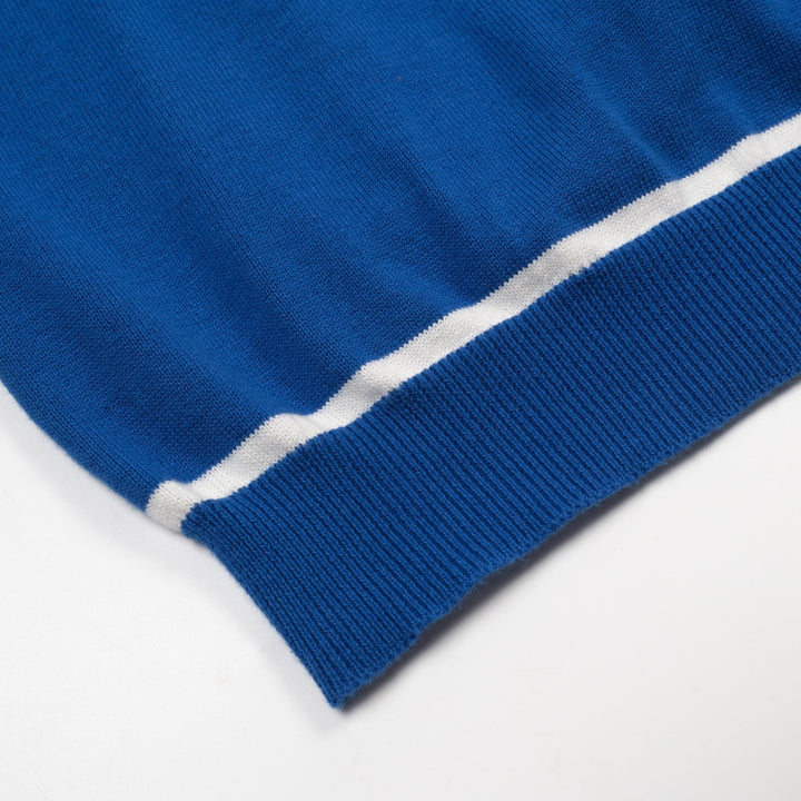 Men's Blue Vintage Planet Rocket Embroidered Polo Knit Shirt
