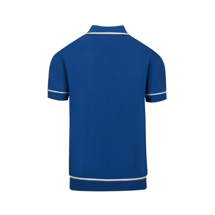 Men's Blue Vintage Planet Rocket Embroidered Polo Knit Shirt