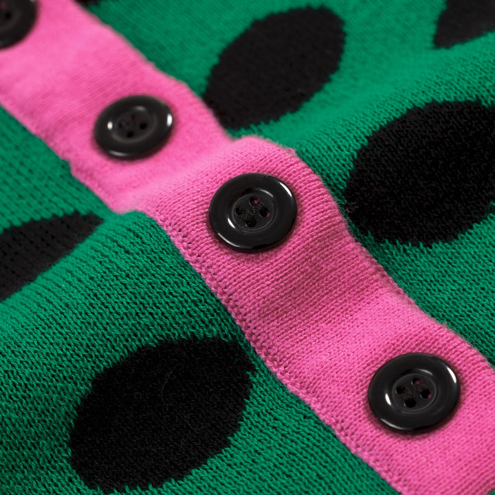 Women's Green Vintage Polka Dot Jacquard Polo Knit T-shirt