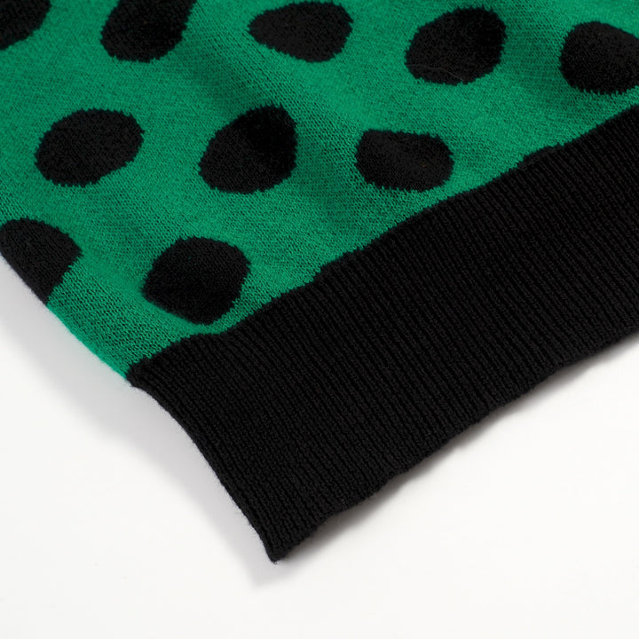 Women's Green Vintage Polka Dot Jacquard Polo Knit T-shirt