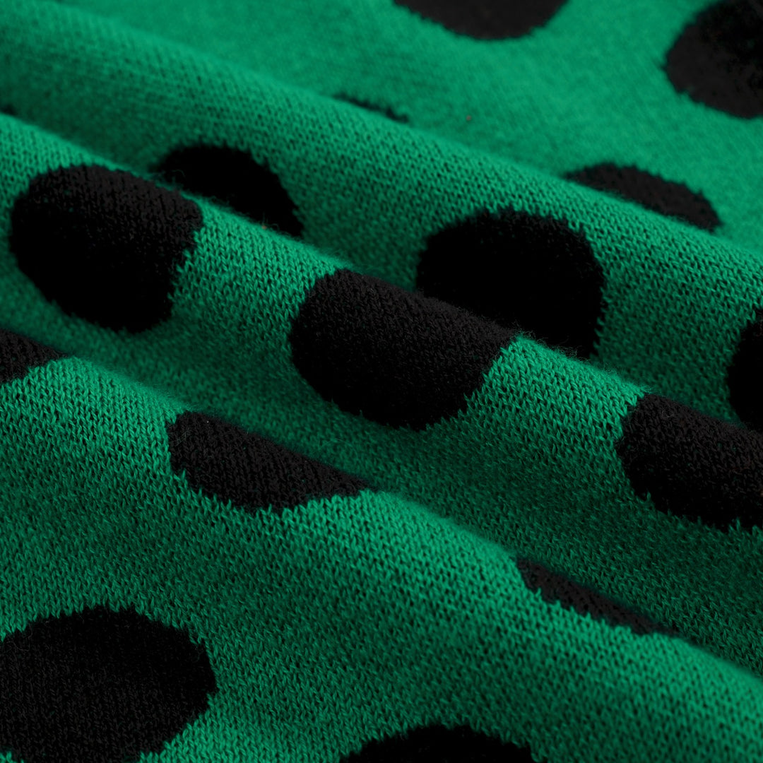 Women's Green Vintage Polka Dot Jacquard Polo Knit T-shirt